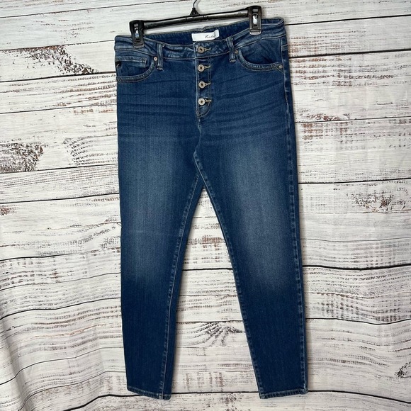 Kancan Dark Wash High Rise Button Fly Skinny Jeans 11/29 - Picture 1 of 3